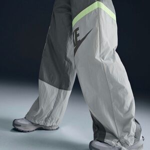 Nike Light Gray Windbreaker Track Pants with Neon Lime Trim